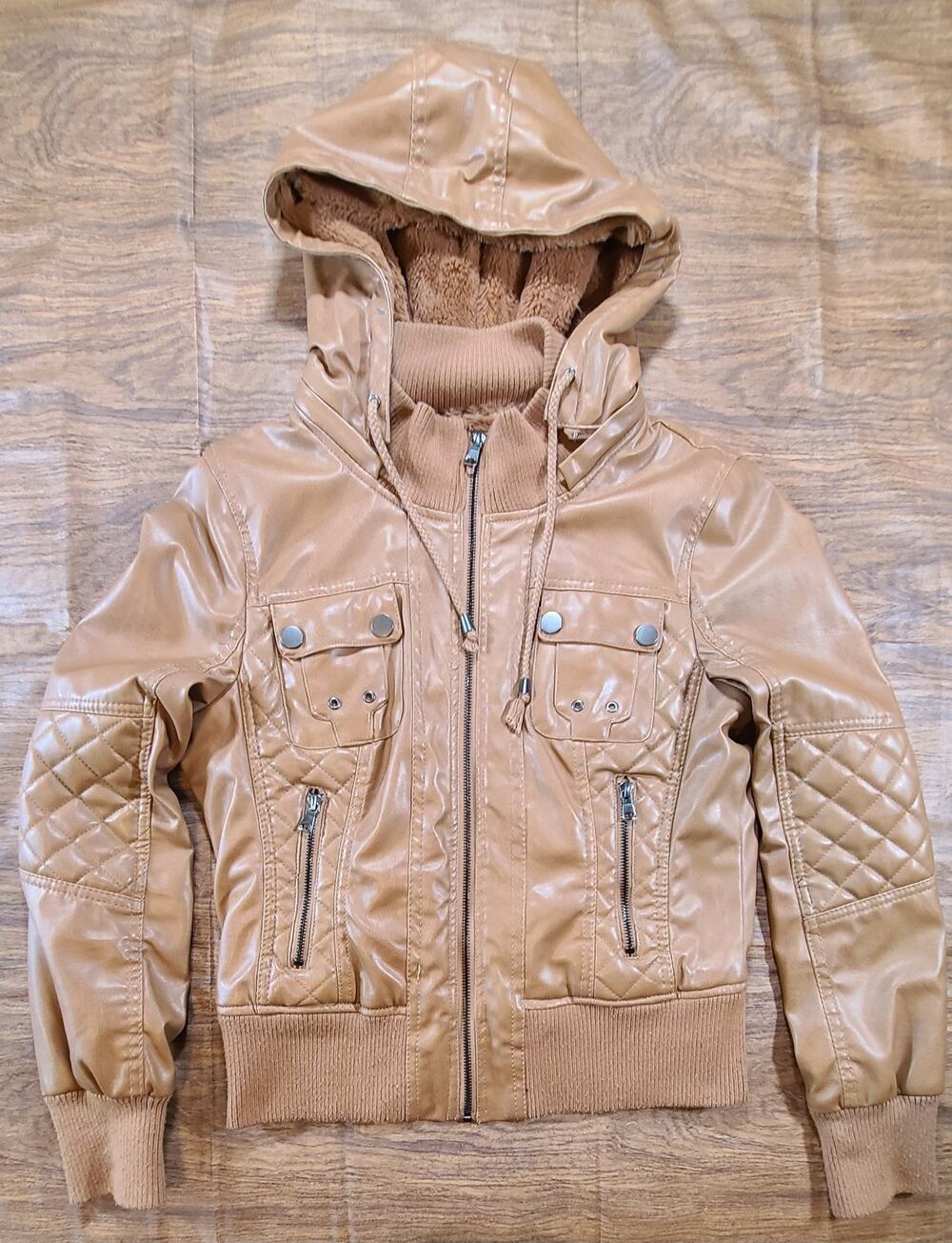 CI SONO by Cavalini Women’s Carmel Brown Full Zip Faux Leather Jacket Size Large